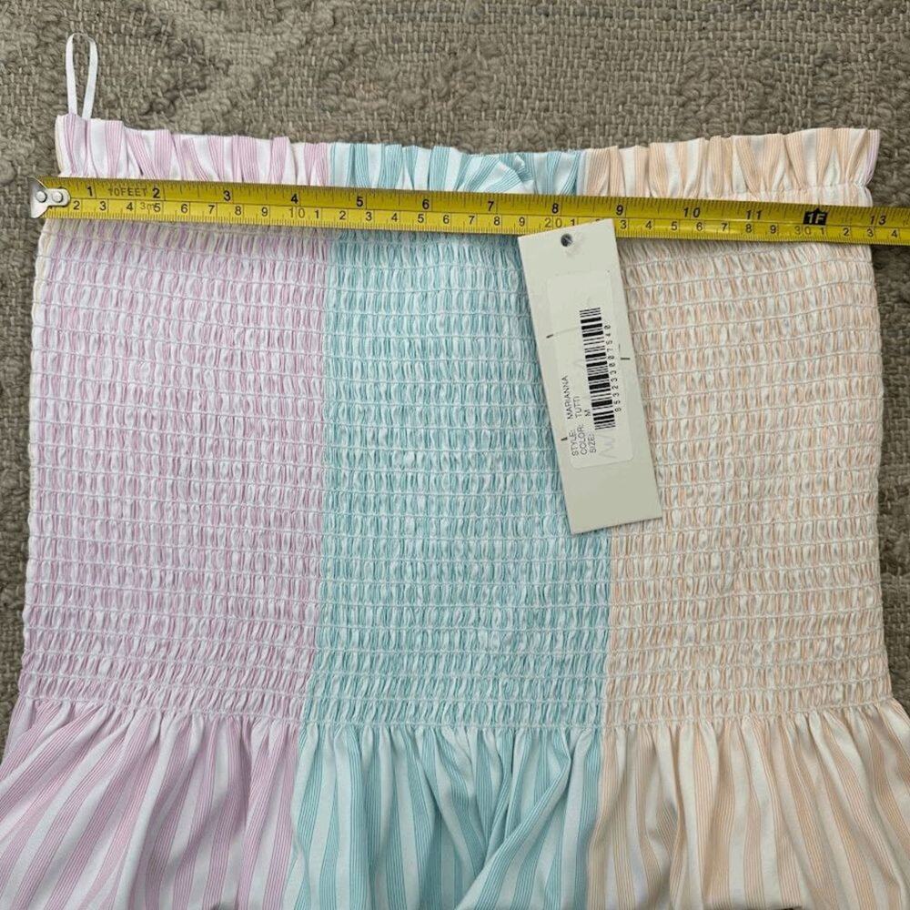 Petersyn Pastel Colorblock Smocked Strapless Ruffle Crop Top - Picture 7 of 7